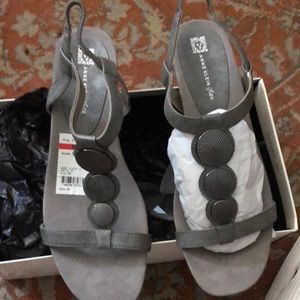 New size 10 in the box Anne Klein Gray with gunmetal design Tstrap Kitten Heels.